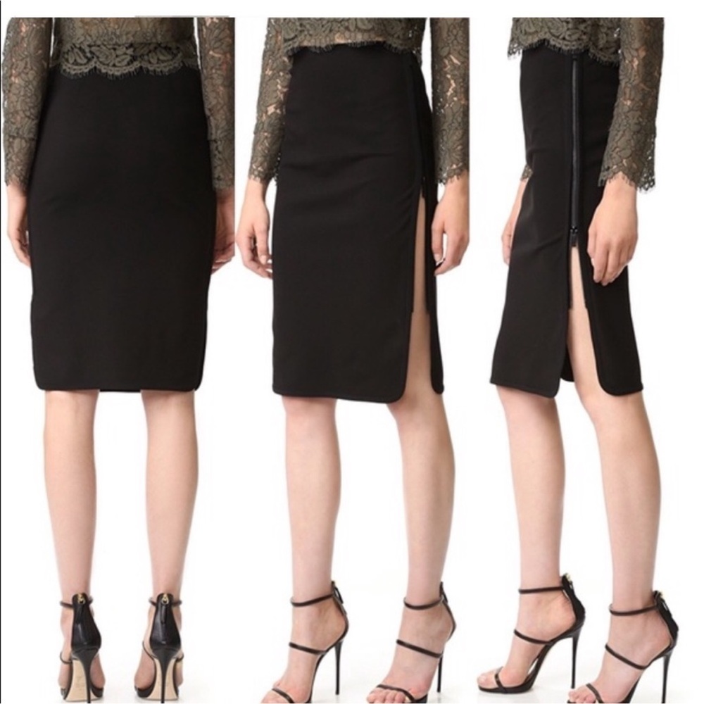 Diane Von Furstenberg Pencil Skirt Black Side Zipper Slit Stretch Jersey-4